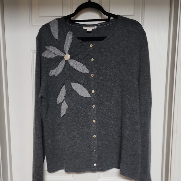 Coldwater Creek Sweaters - Coldwater Creek Wool Charcoal Cardigan with Leaf Design 16W (1x)